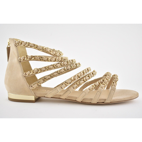 Chanel 18P Beige Suede Chain Gold CC Gladiator Strap Mule Slide Flat Sandal 36.5 - Picture 1 of 10